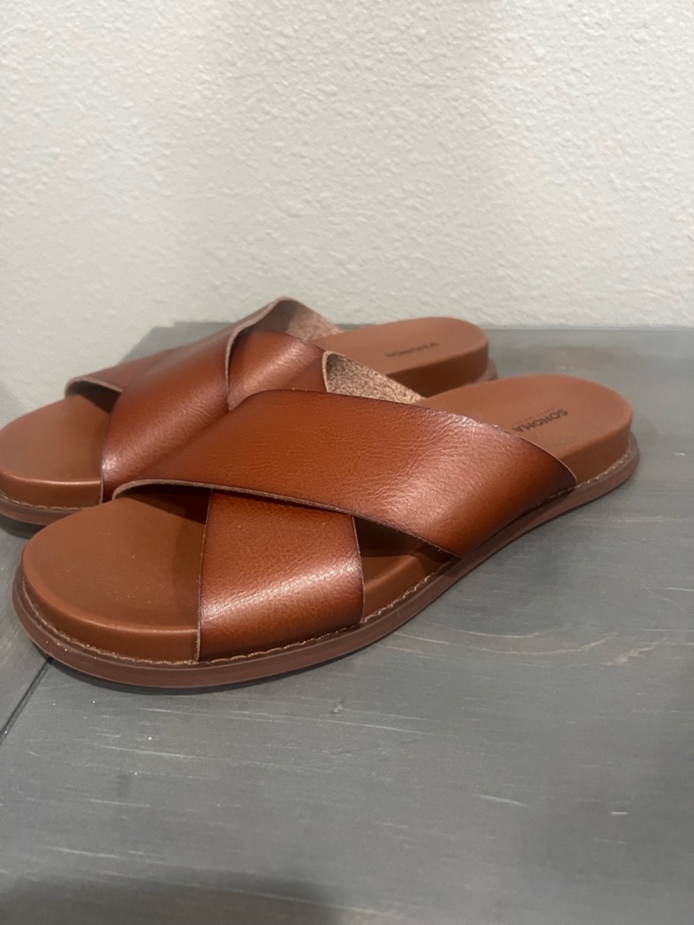 Sonoma Cognac Leather-Look Crisscross Slide Sandals - Picture 2 of 8